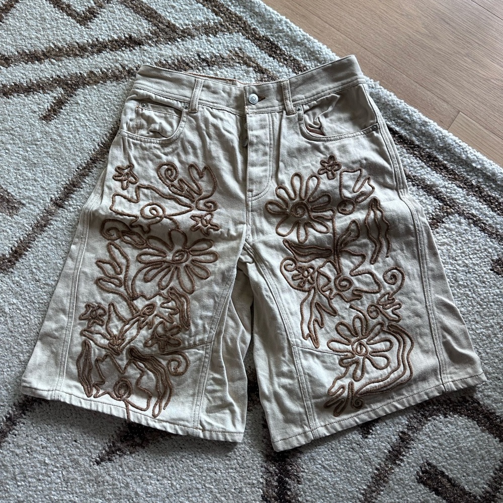 Free people embroidered denim shorts